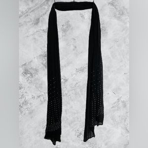 Black long dressy scarf with silver little pearl stud on each side of the ends